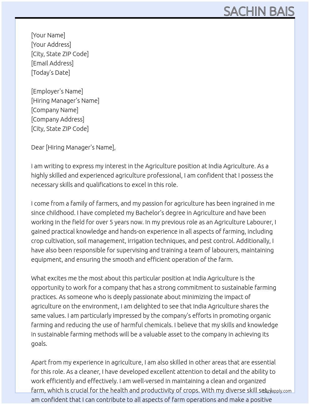 Agriculture At India agriculture Cover Letter