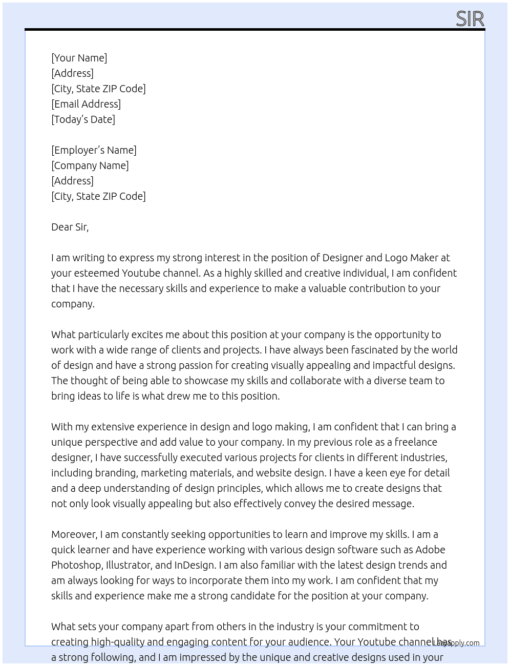 designer and logo maker At  youtube channel Cover Letter