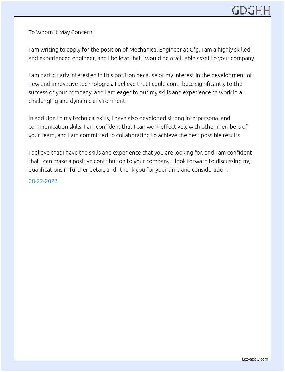 Mechanical  At Gfg Cover Letter