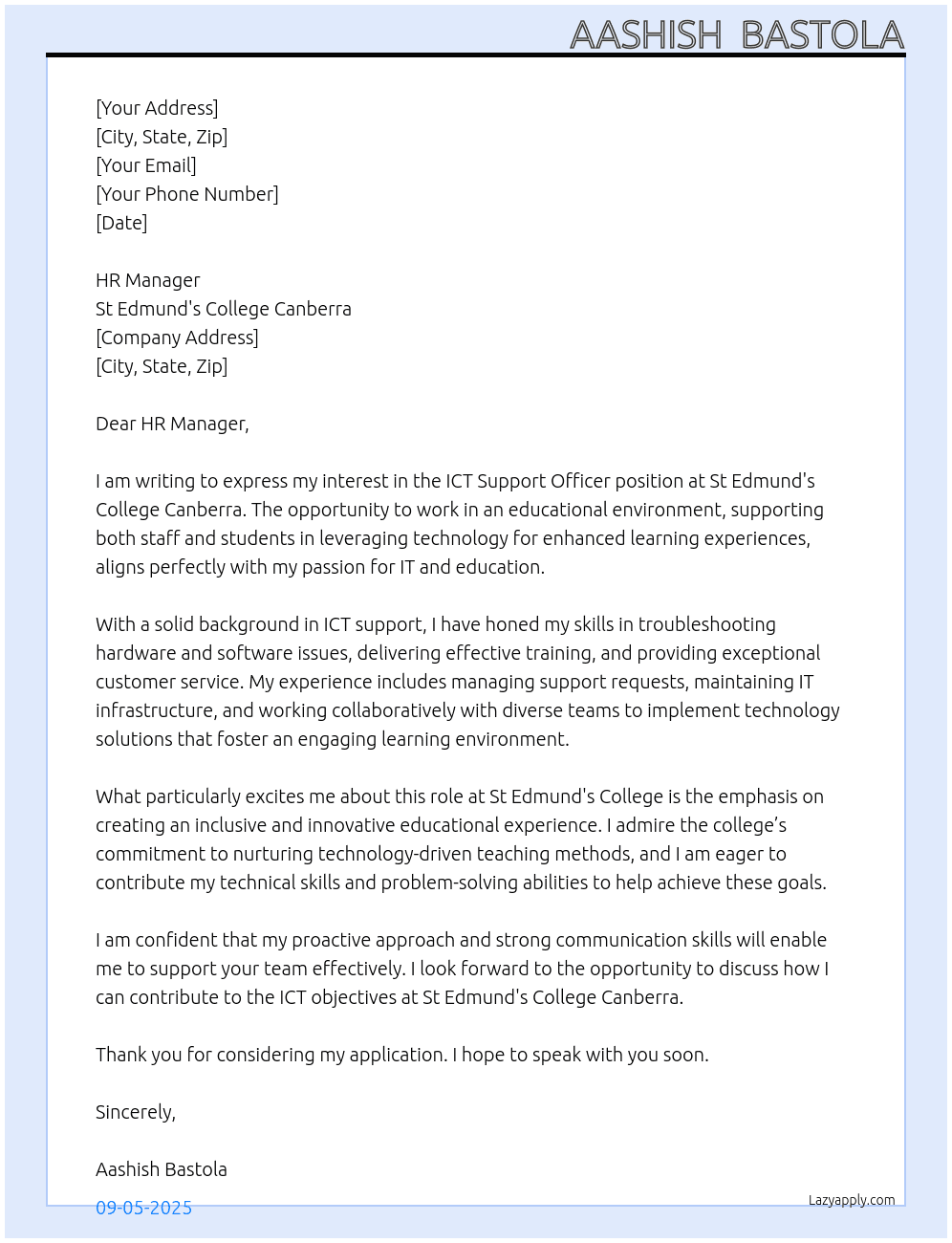 Cover letter for ict support officer - LazyApply