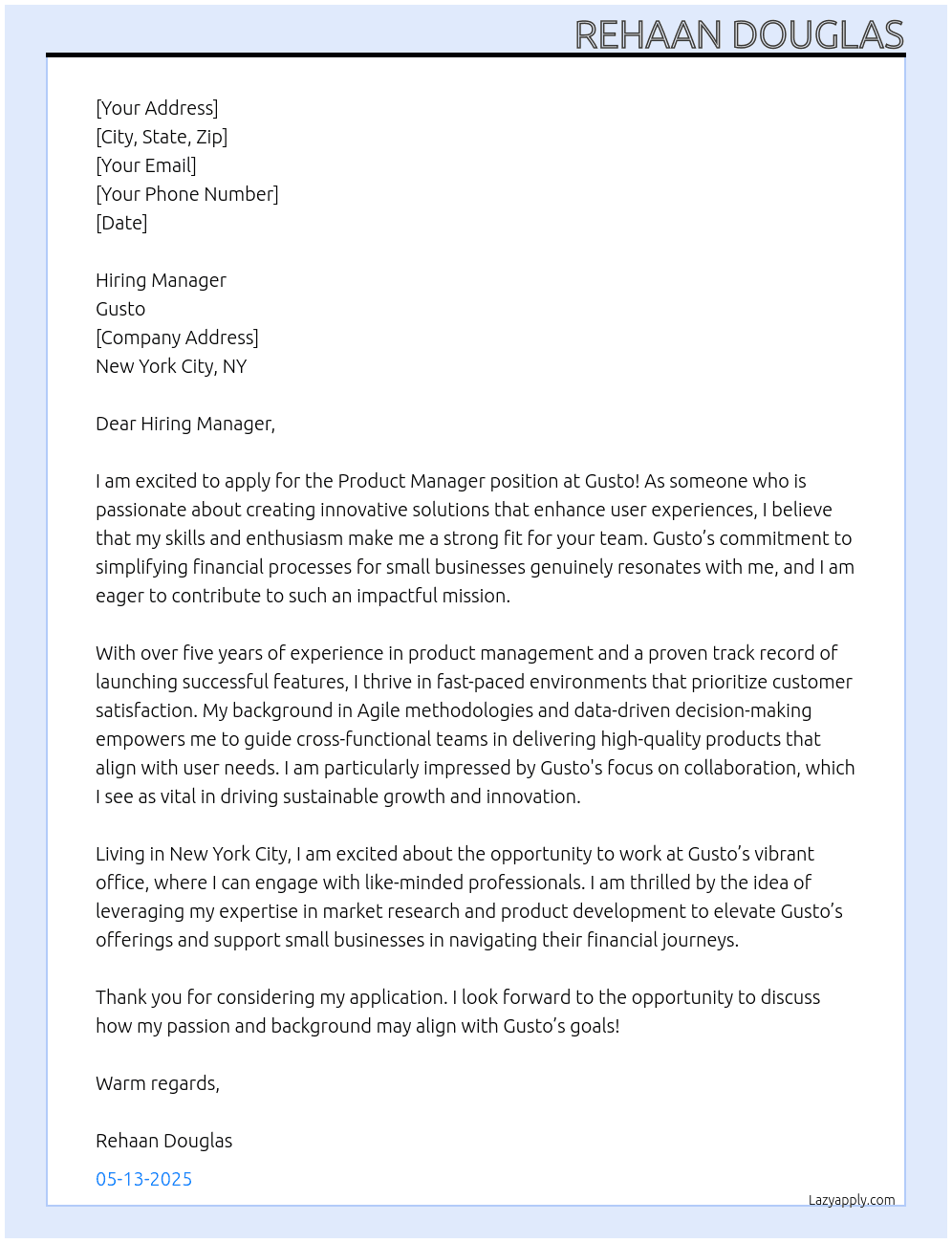 Product Manager  At Gusto  Cover Letter