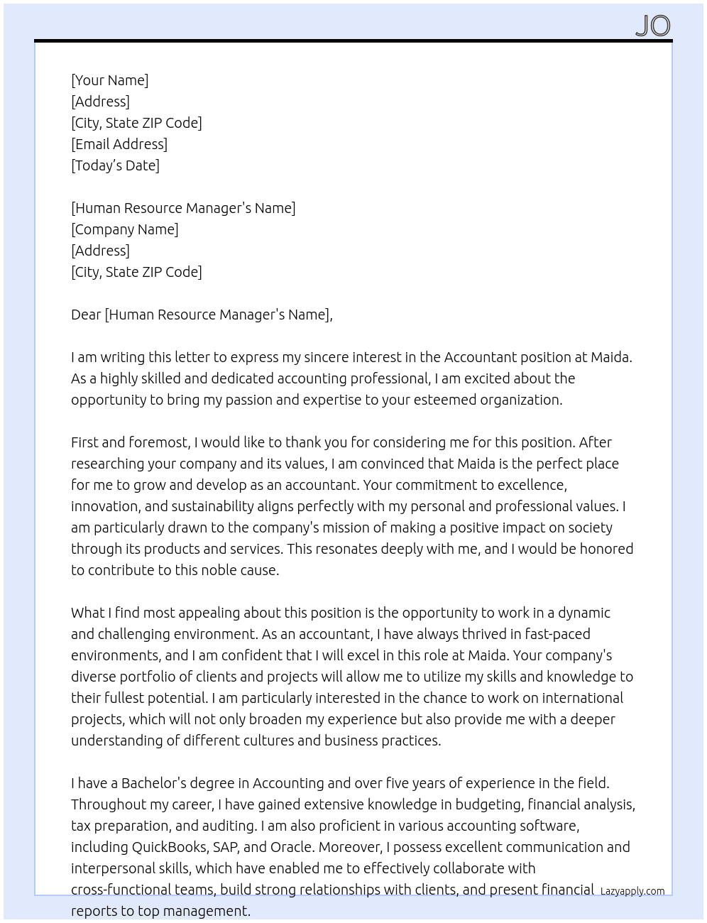 Accountant At Maida Cover Letter