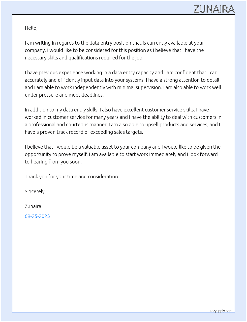 Data entry At Philippines Cover Letter