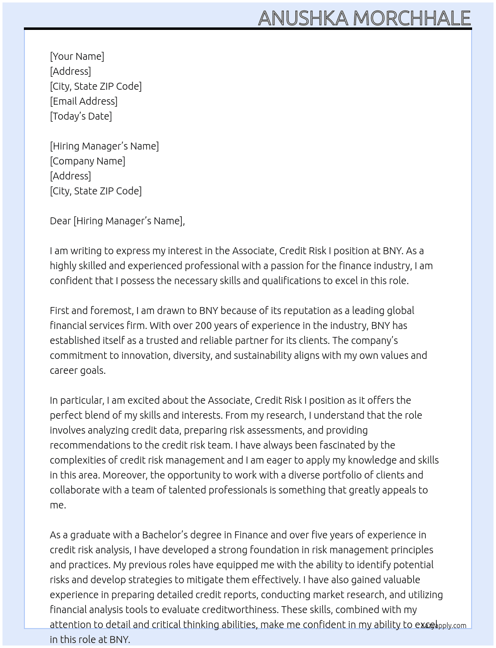 Cover letter for associate, credit risk i - LazyApply