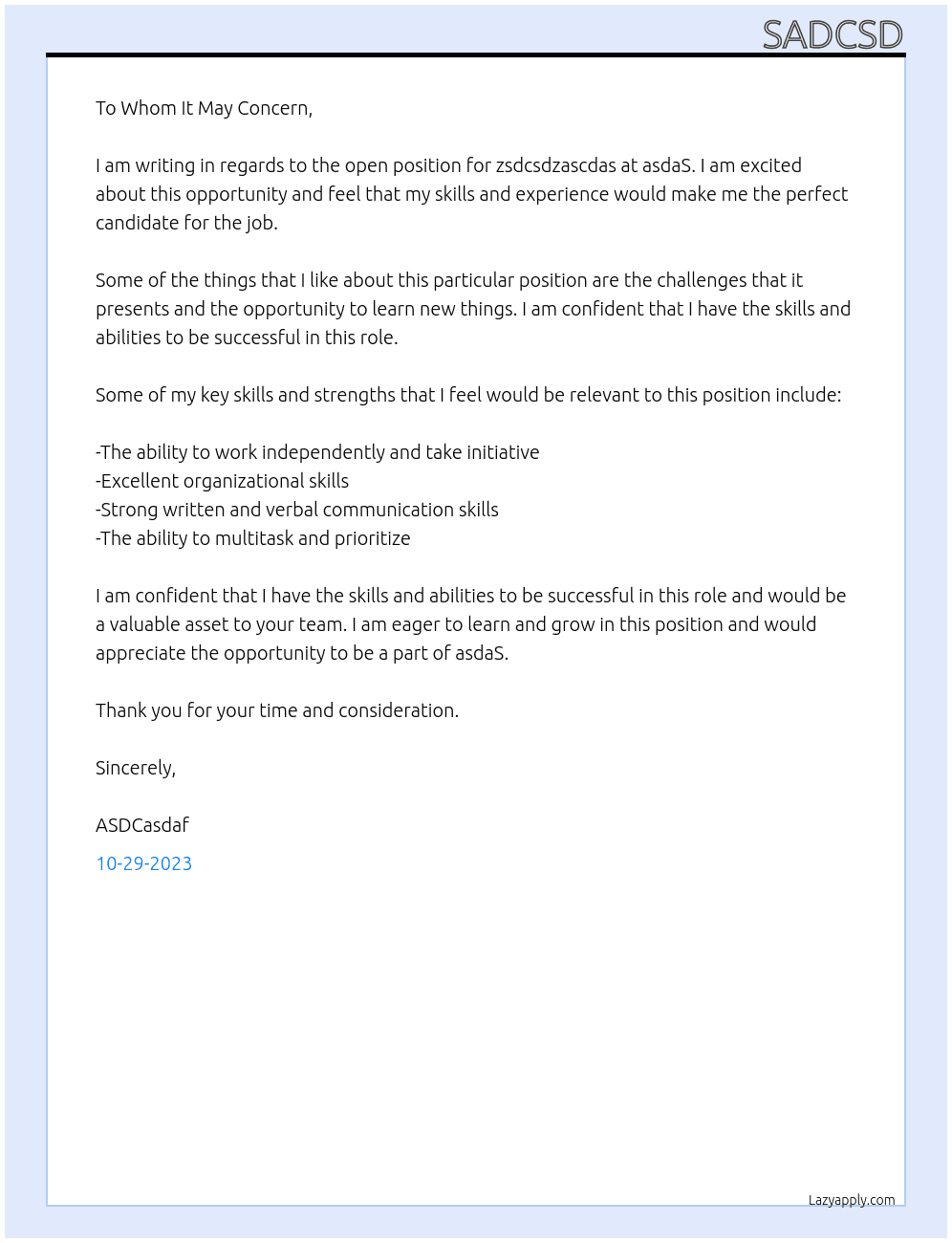 zsdcsdzascdas At asdaS Cover Letter