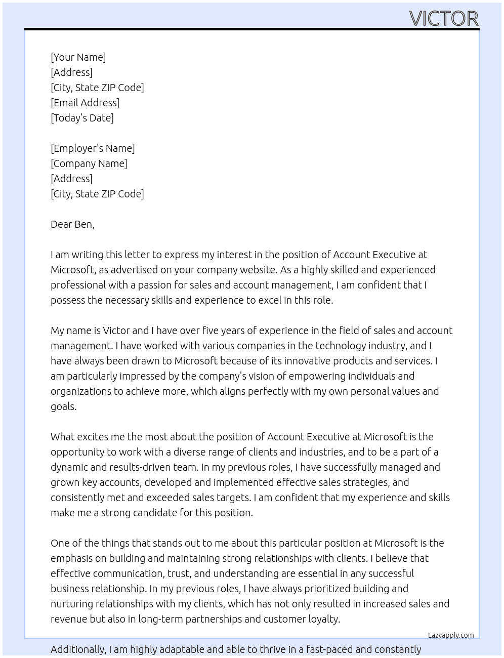 Account executive At Microsoft Cover Letter
