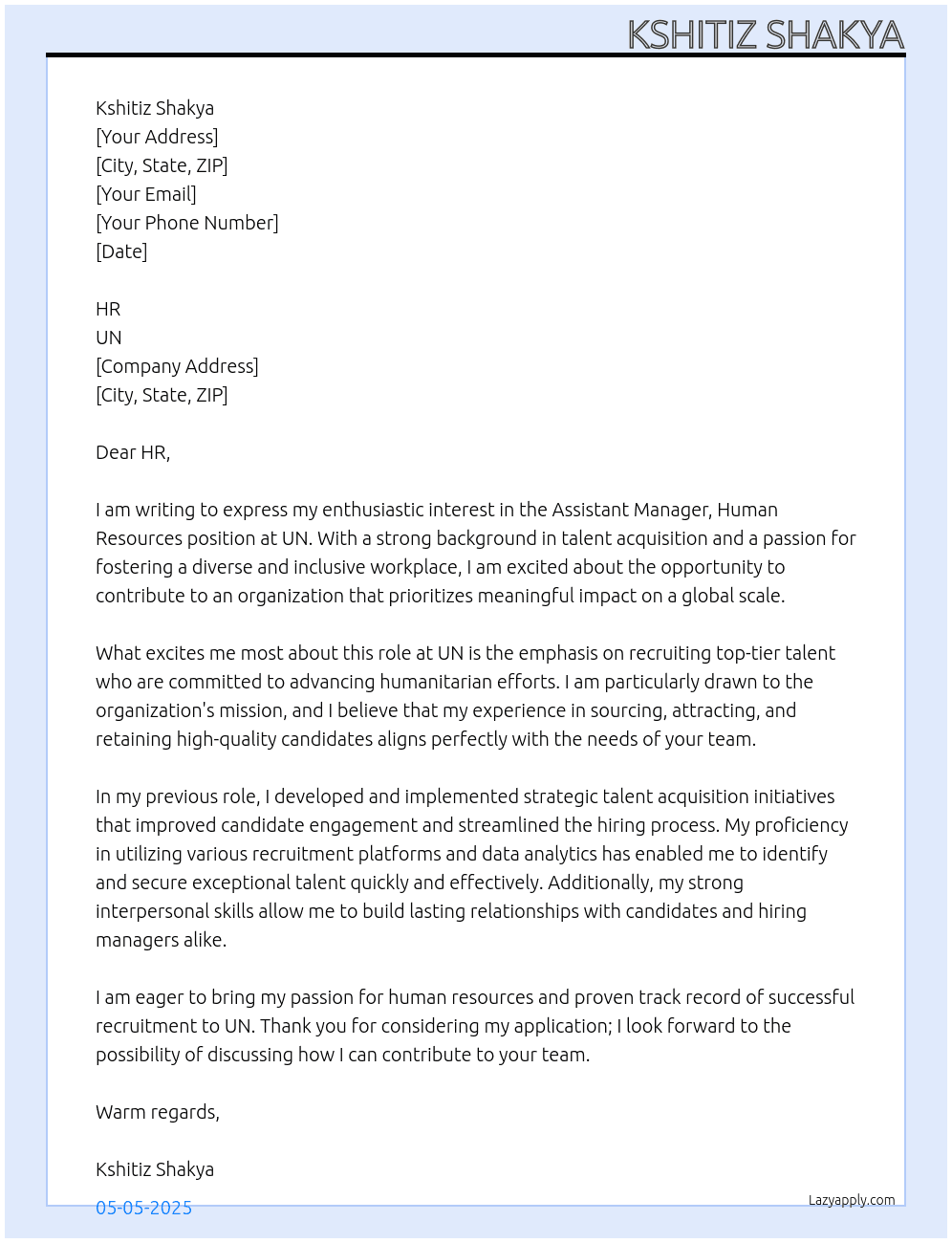 Cover letter for assistant manager human resource - LazyApply