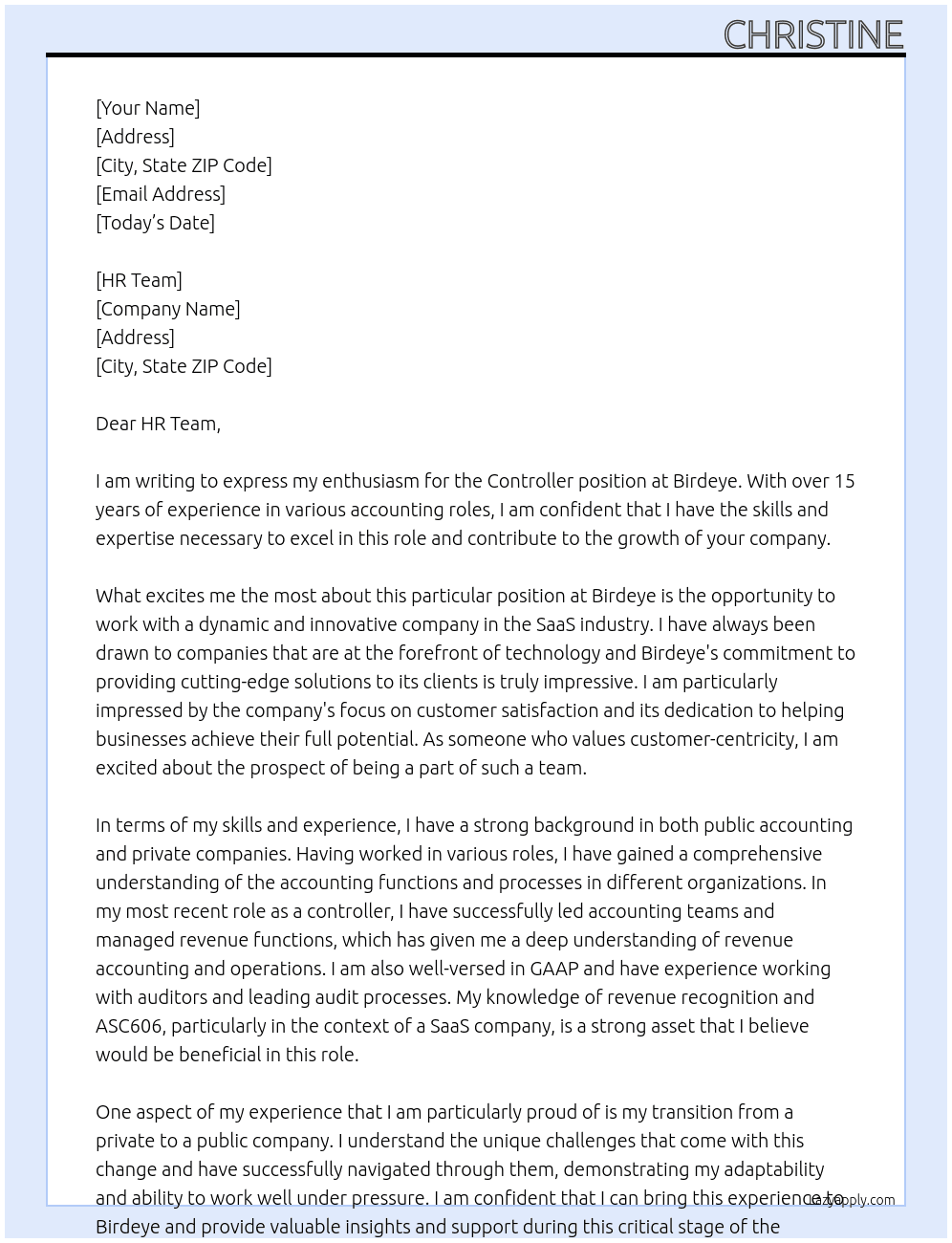 Controller At Birdeye Cover Letter