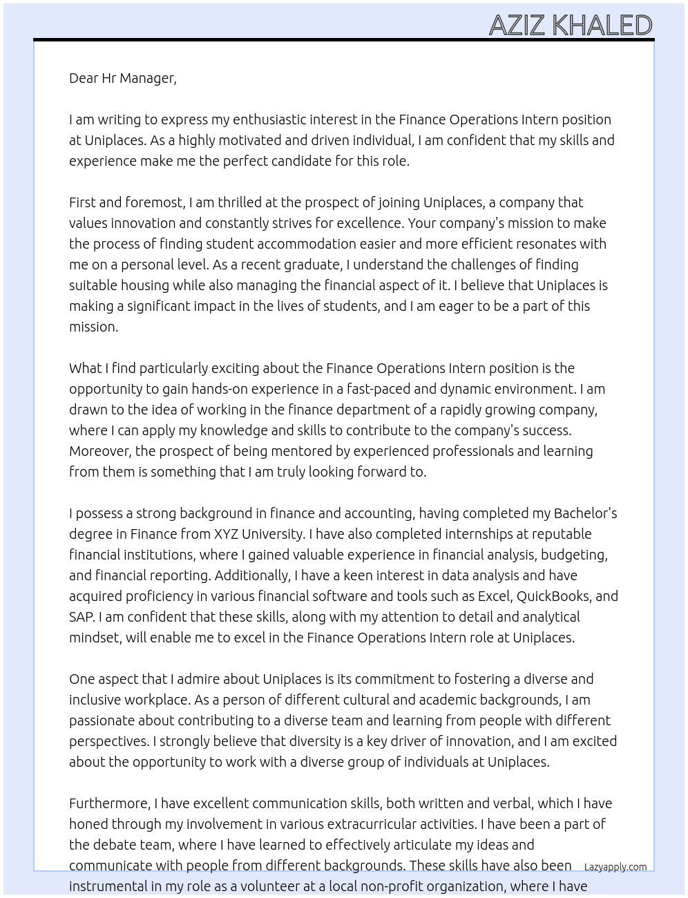 Finance Operations Intern At Uniplaces Cover Letter