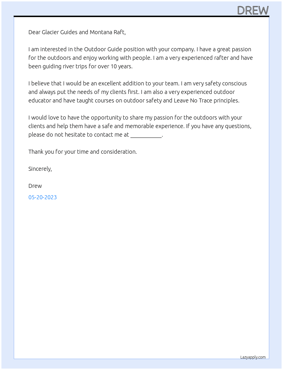 Outdoor Guide At Pettit Cover Letter