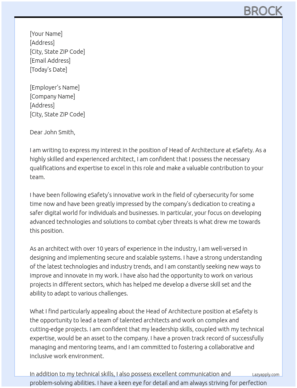 head of architecture At eSafety Cover Letter