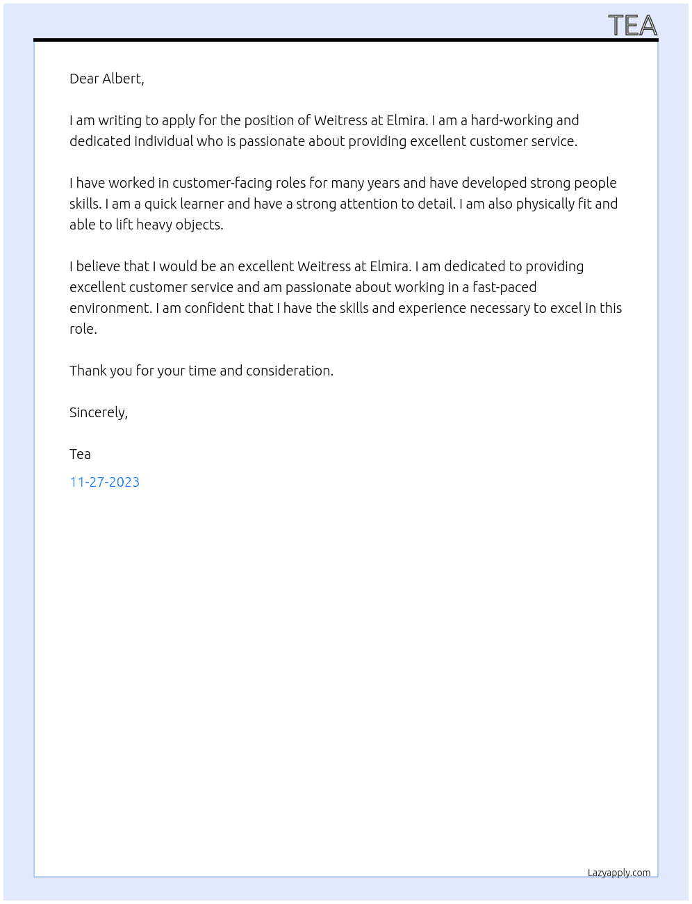 Weitress At Elmira Cover Letter