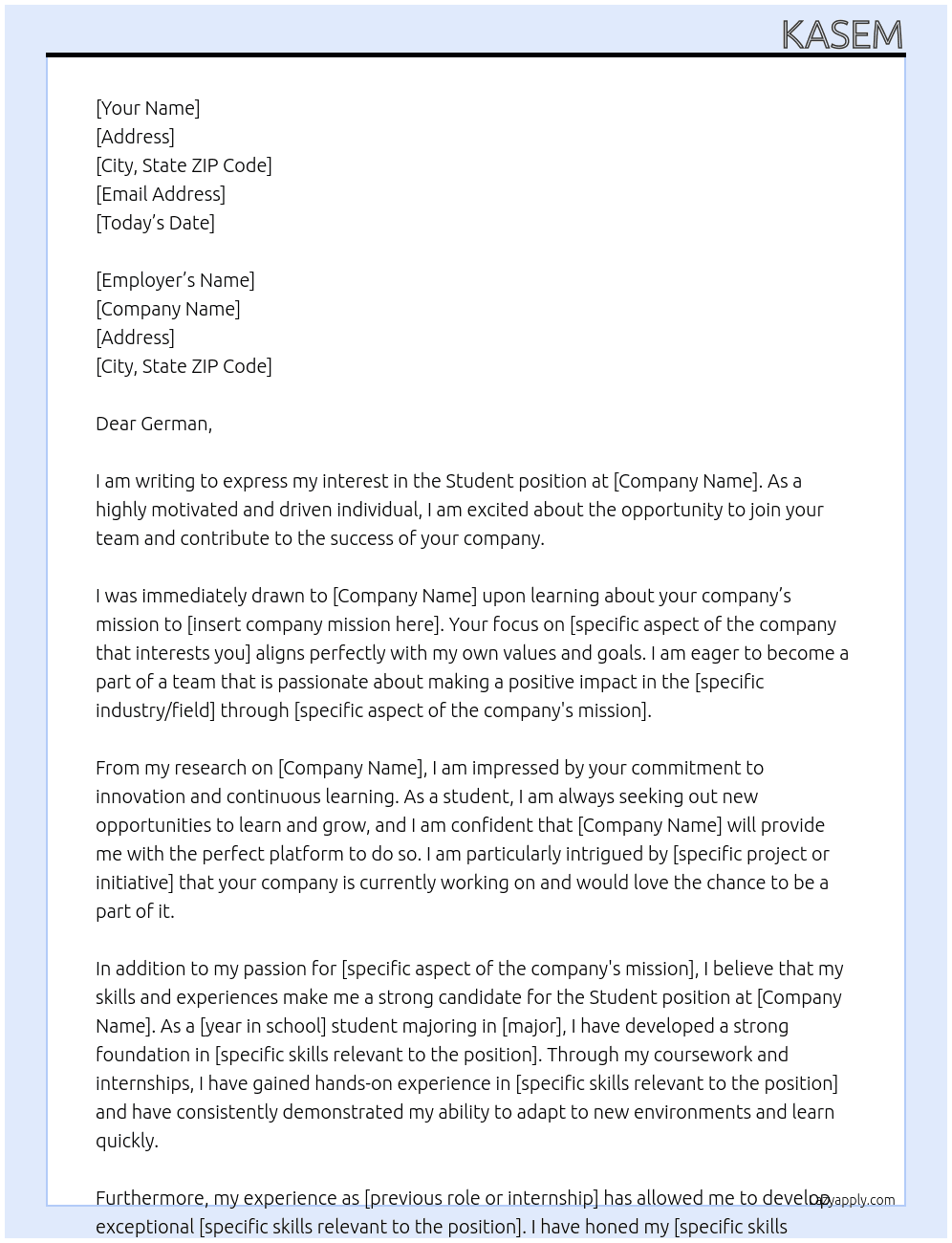 Student At German Cover Letter