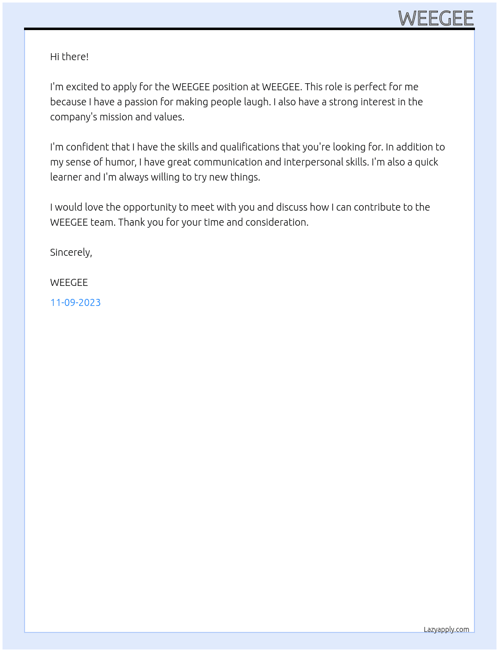 WEEGEE At WEEGEE Cover Letter