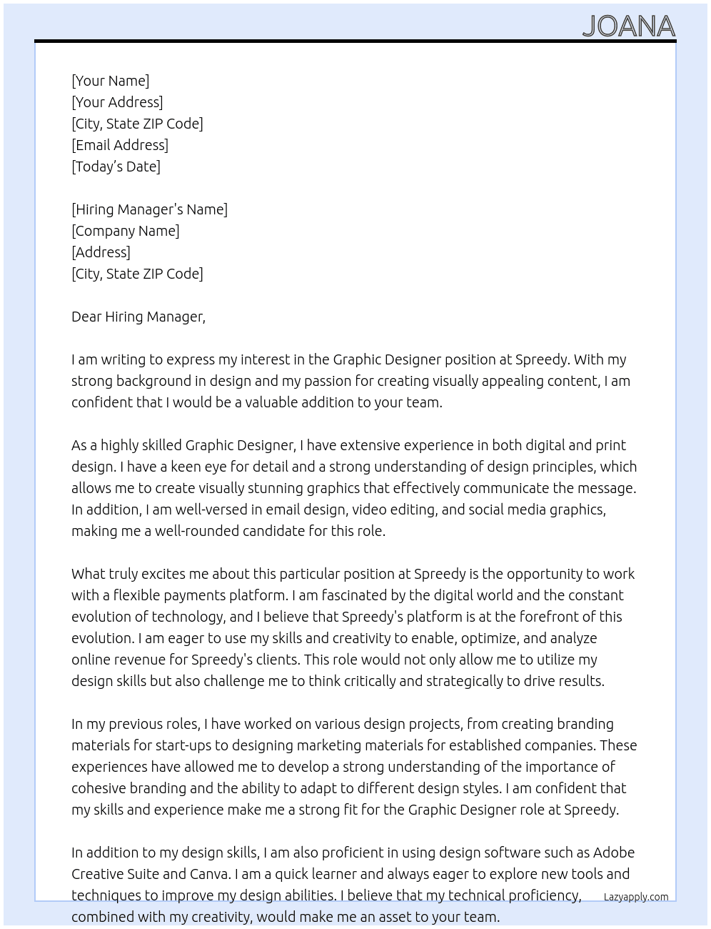 Graphic Designer At Spreedy Cover Letter