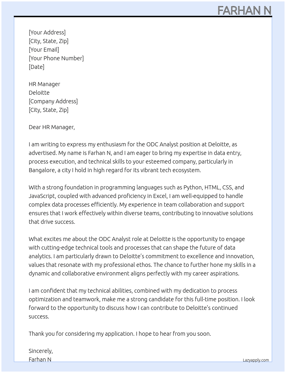 Cover letter for odc analyst - LazyApply