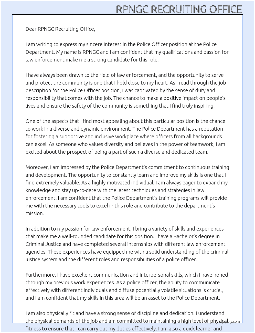 Police Officer At Police Department Cover Letter