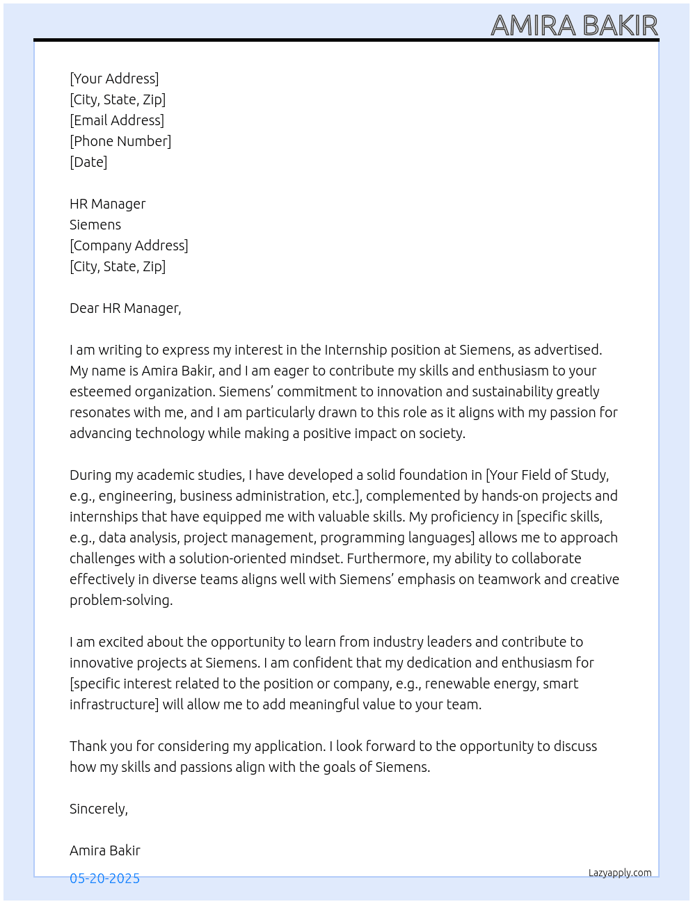 Intern At Siemens  Cover Letter