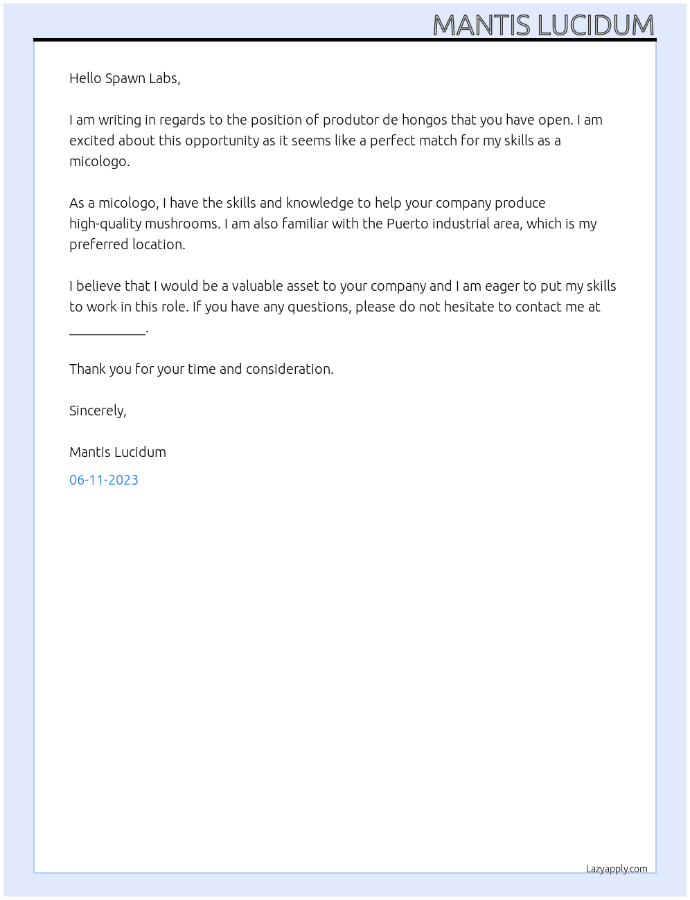 productor de hongos At Spawn Labs Cover Letter