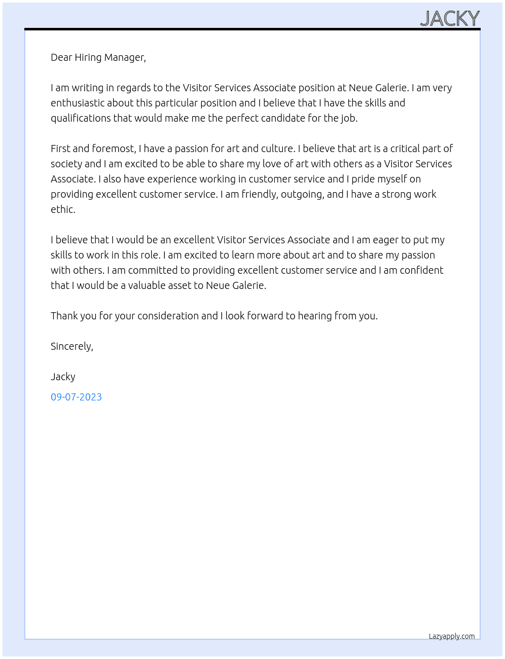 visitor services associate At neue galerie Cover Letter