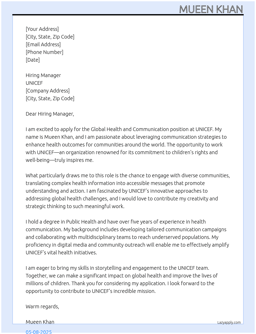 Uniceff global health and communication At Uniceff Cover Letter