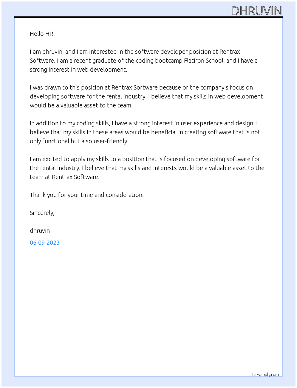 software developer At Rentrax Software  Cover Letter