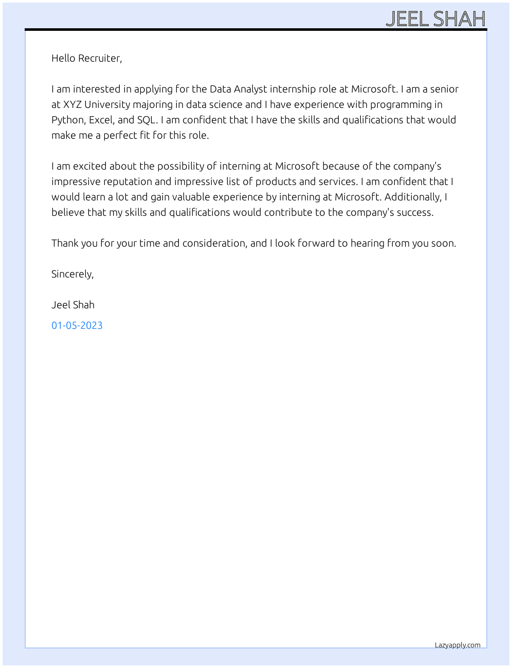 Cover letter for data ananlyst - LazyApply