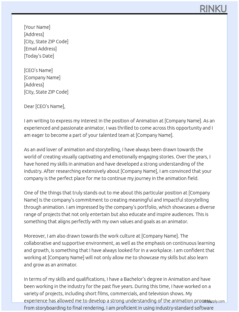 animation At ani Cover Letter