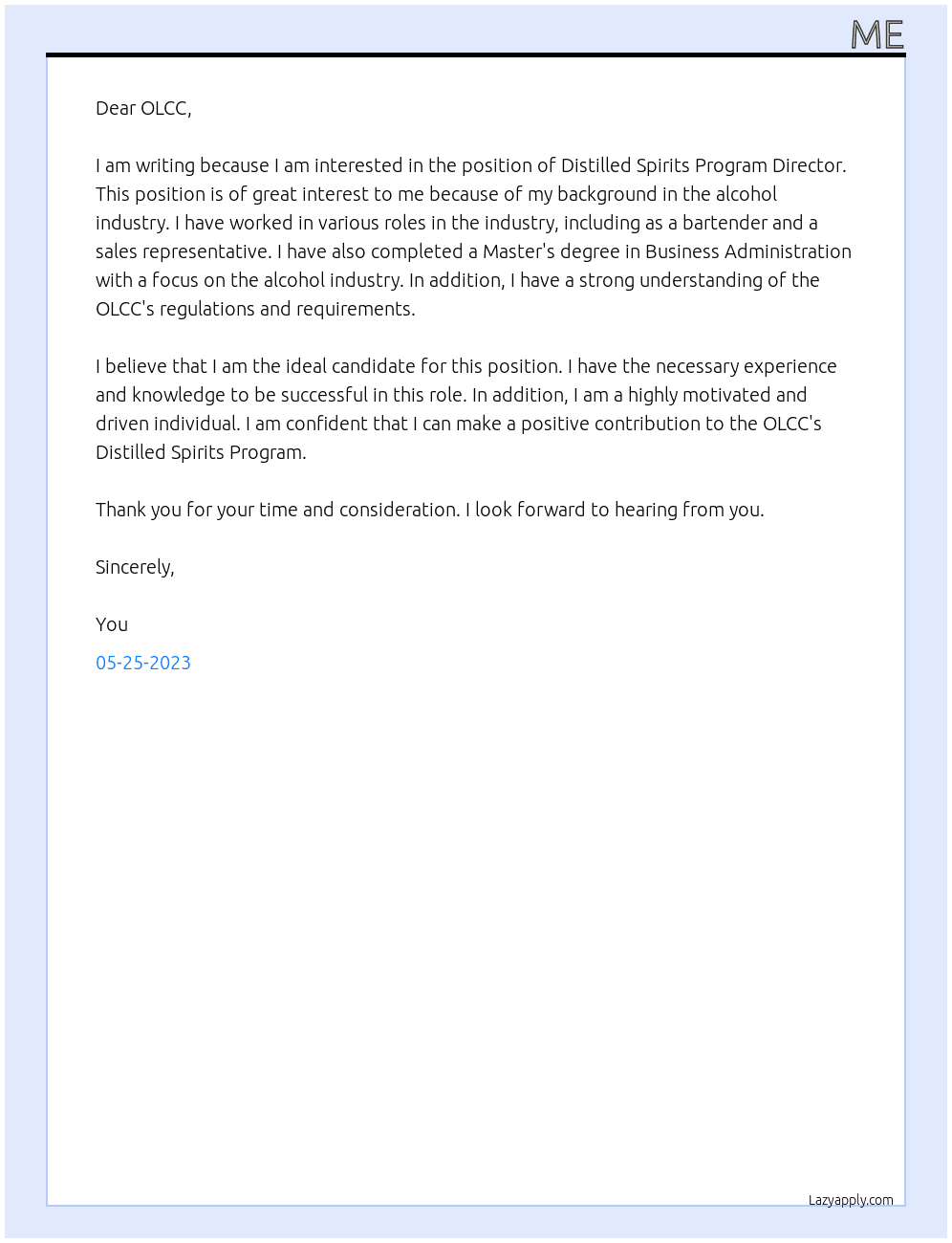 DIstilled Spirits Program Director At OLCC Cover Letter