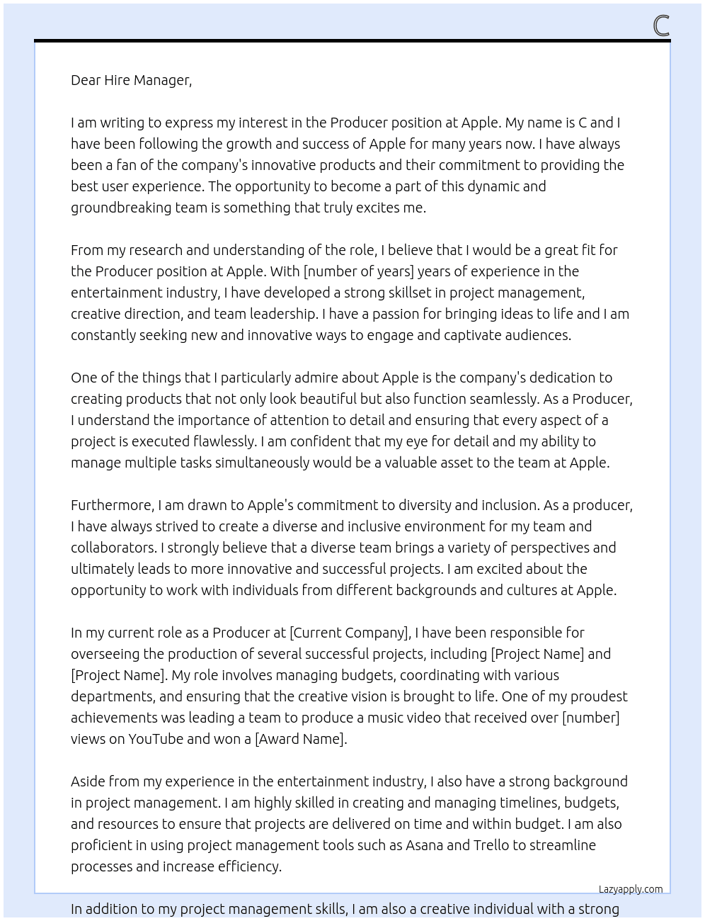 Producer At Apple Cover Letter