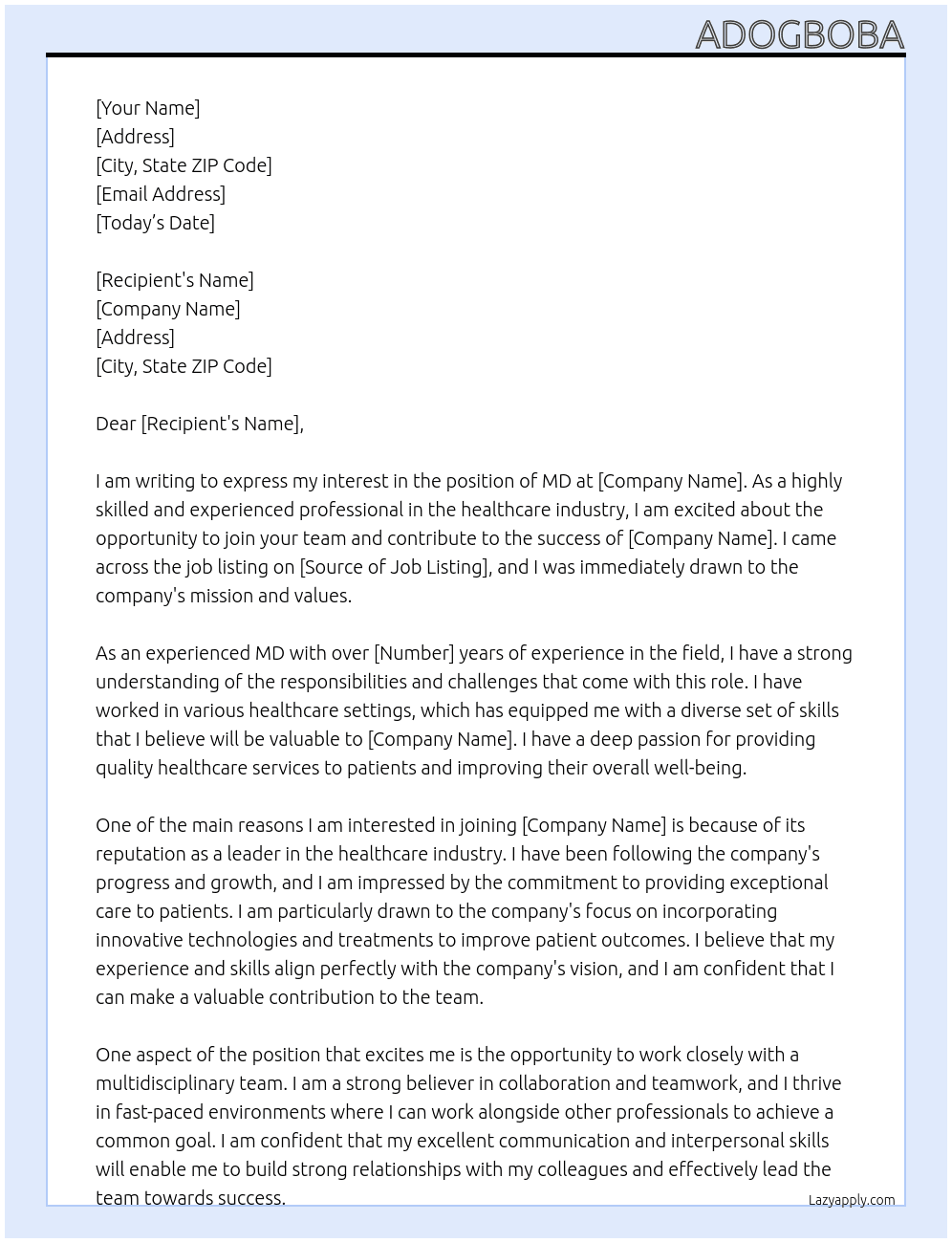 MD At ghs Cover Letter