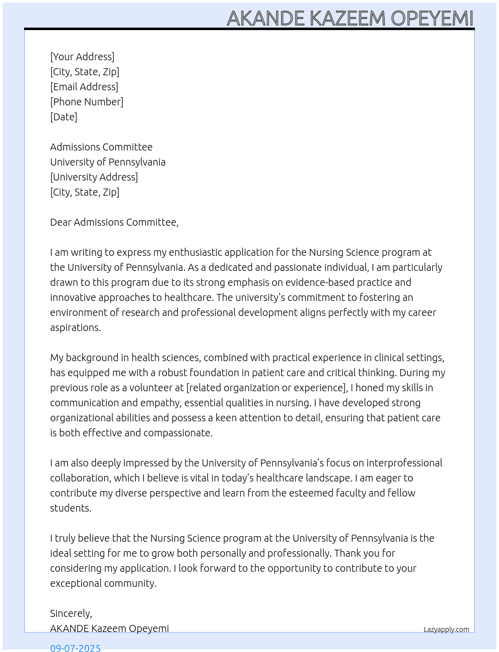 Cover letter for nursing science - LazyApply