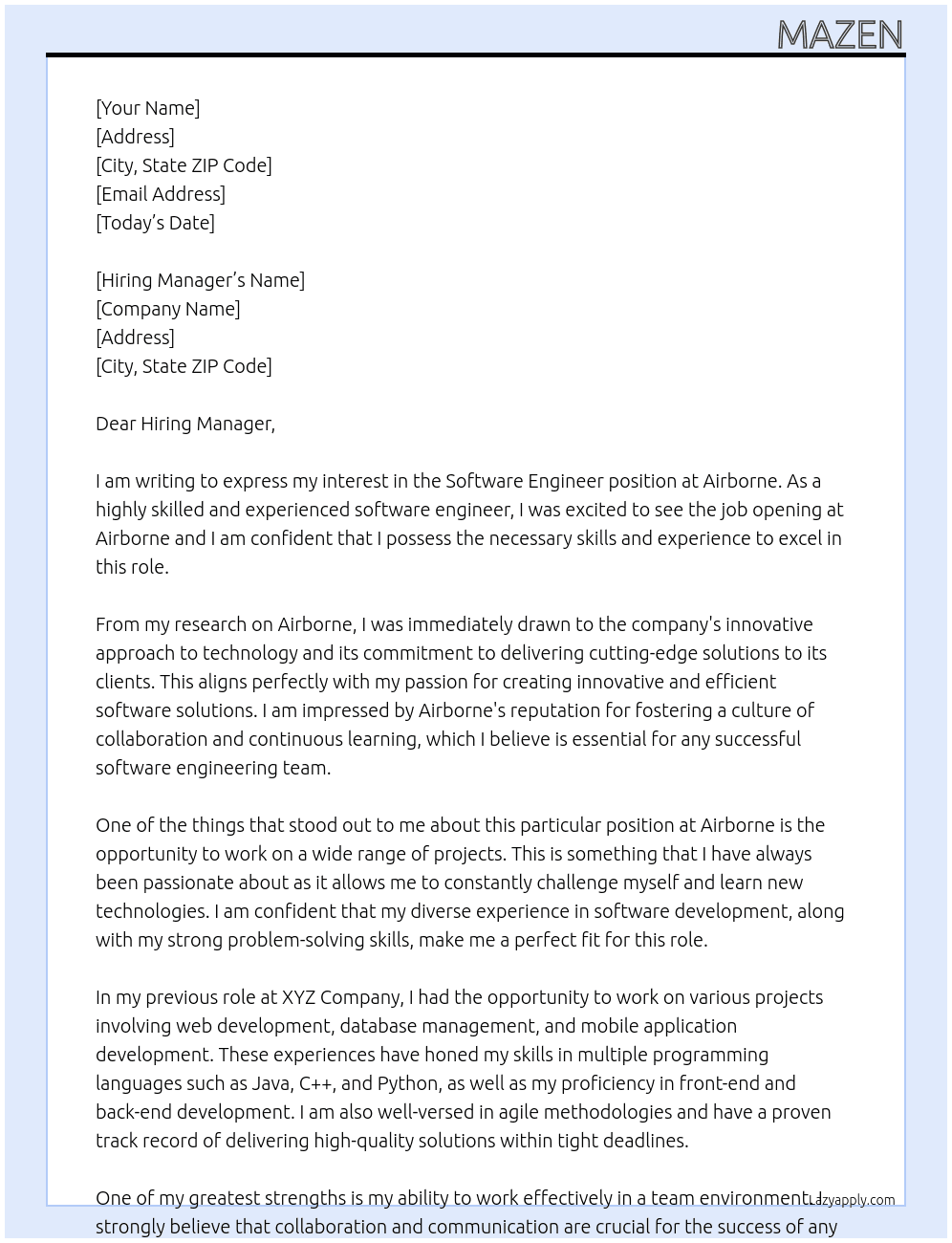 Software Engineer At Airborne Cover Letter