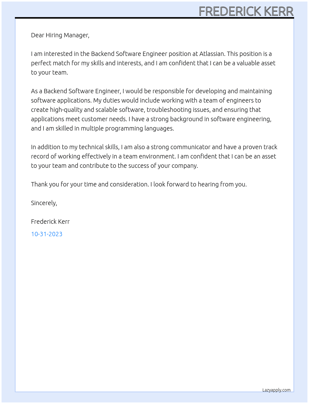 Backend Software Engineer At Atlassian Cover Letter