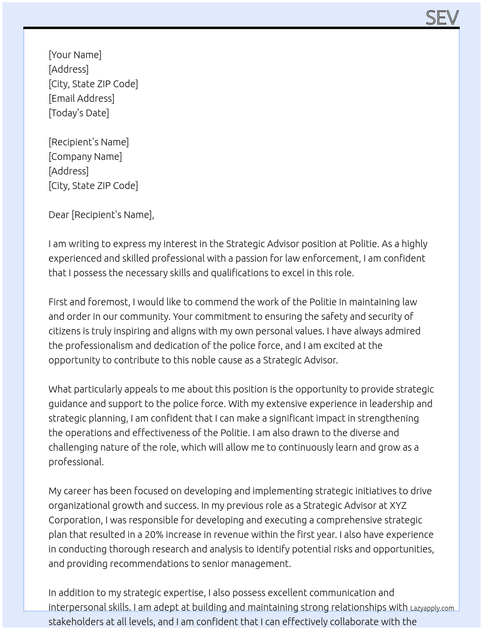 Strategic Advisor At Politie Cover Letter