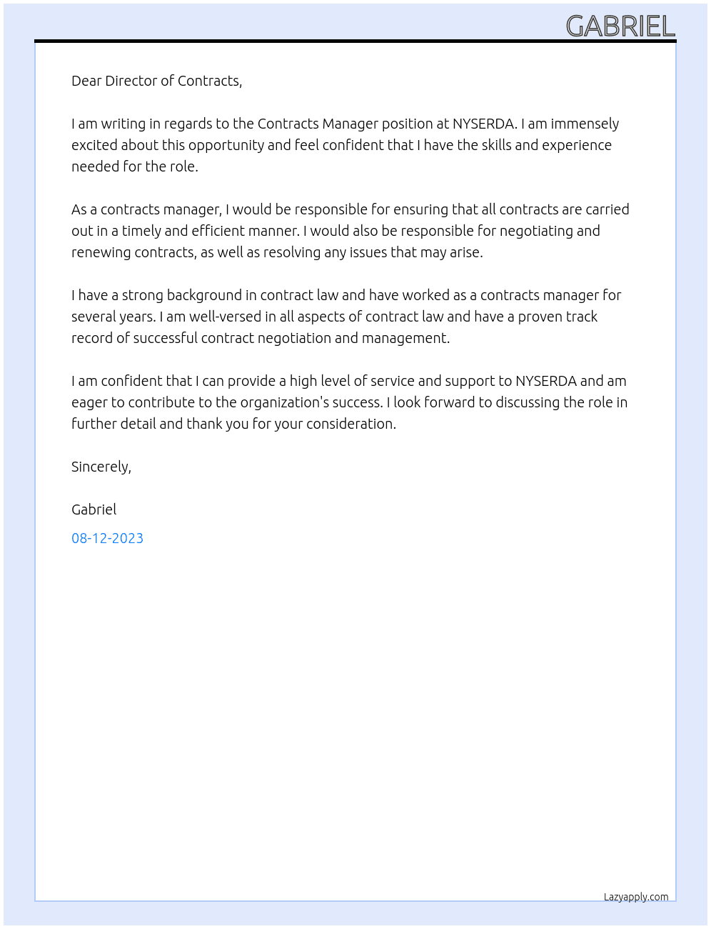 Contracts Manager At NYSERDA Cover Letter
