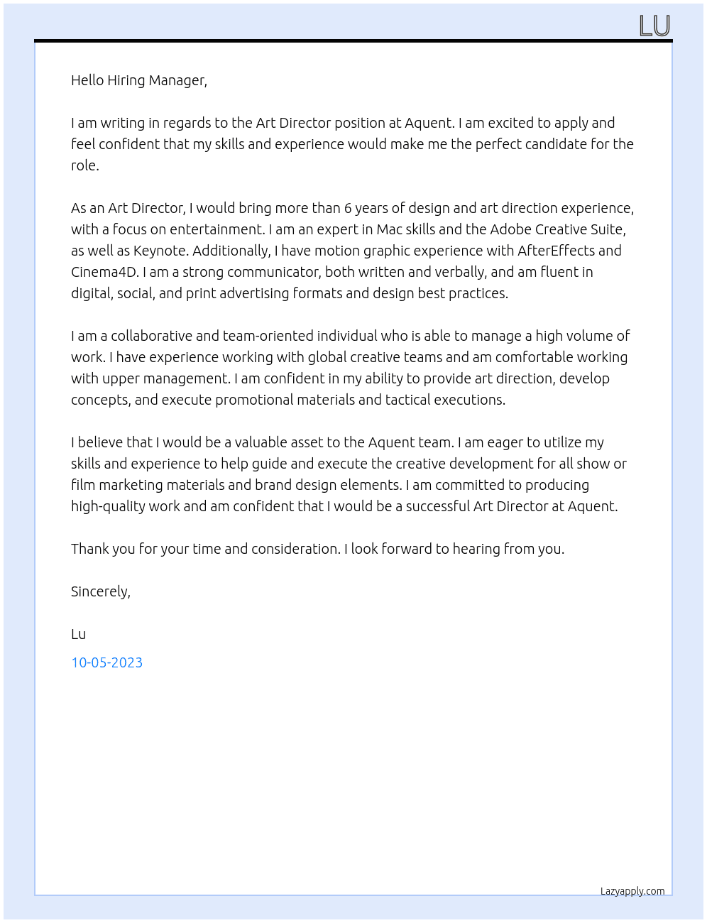 Art Director At Aquent Cover Letter