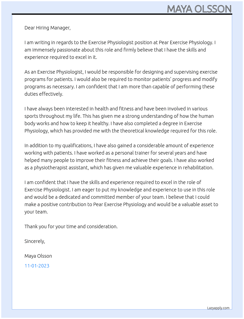 Exercise Physiologist At Pear Exercise Physiology Cover Letter