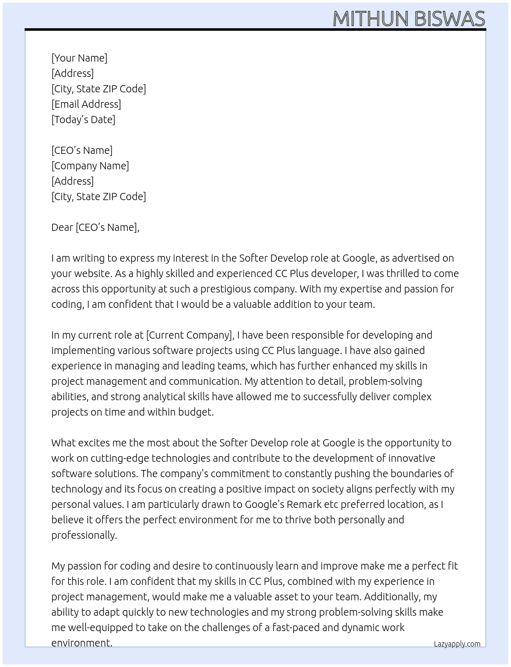 Cover letter for softer devlofe - LazyApply