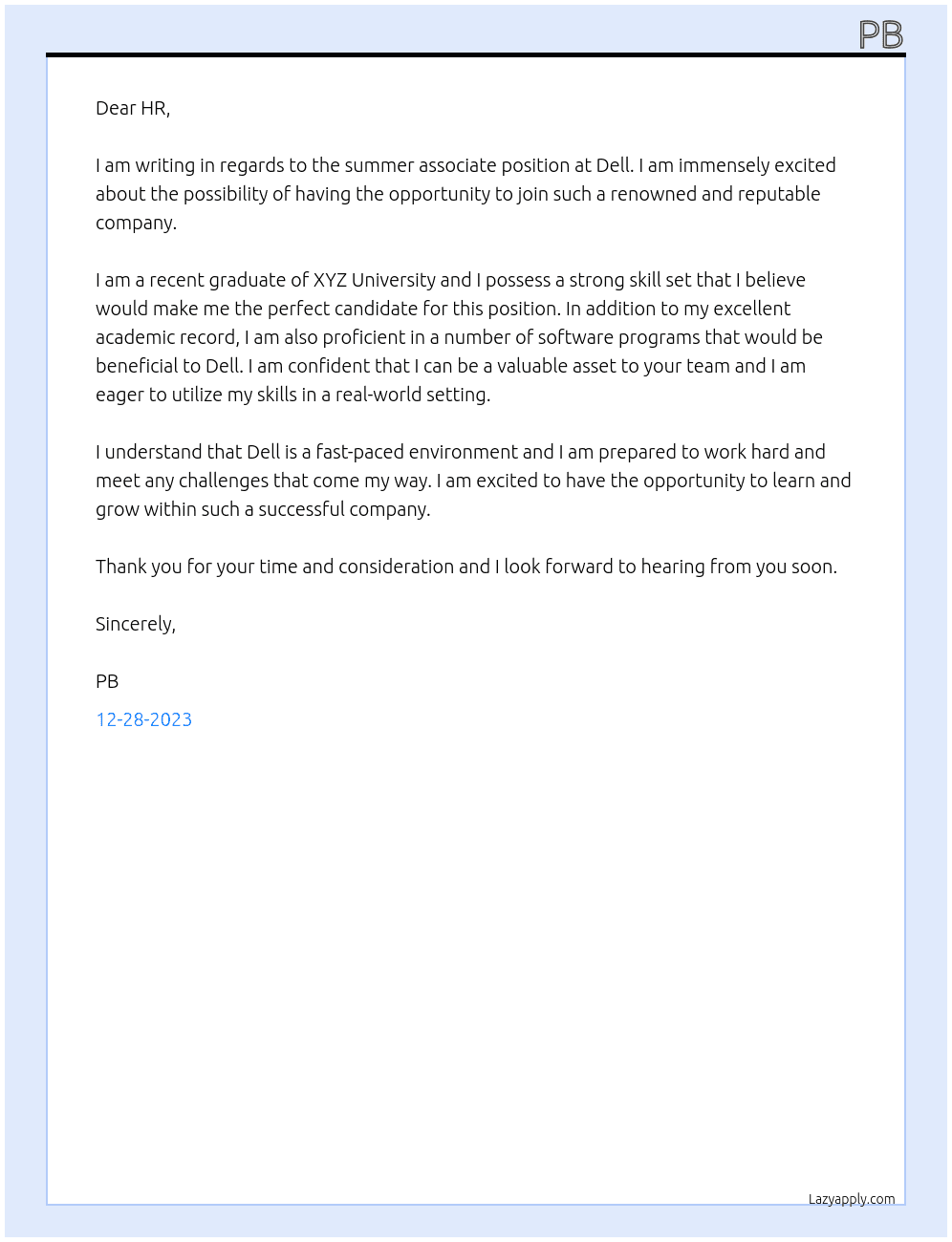 summer associate At dell Cover Letter