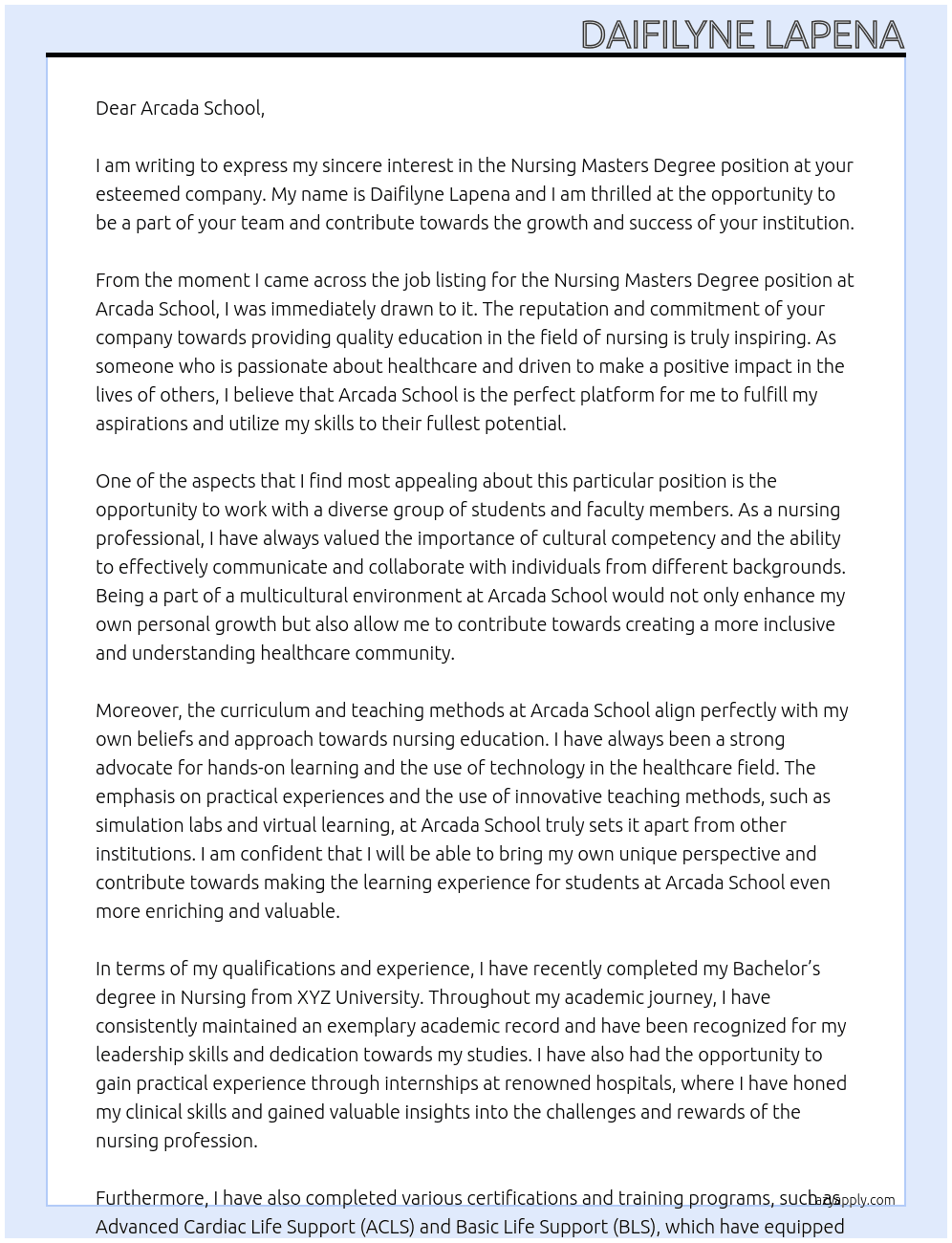 nursing masters degree At Masters degree Cover Letter