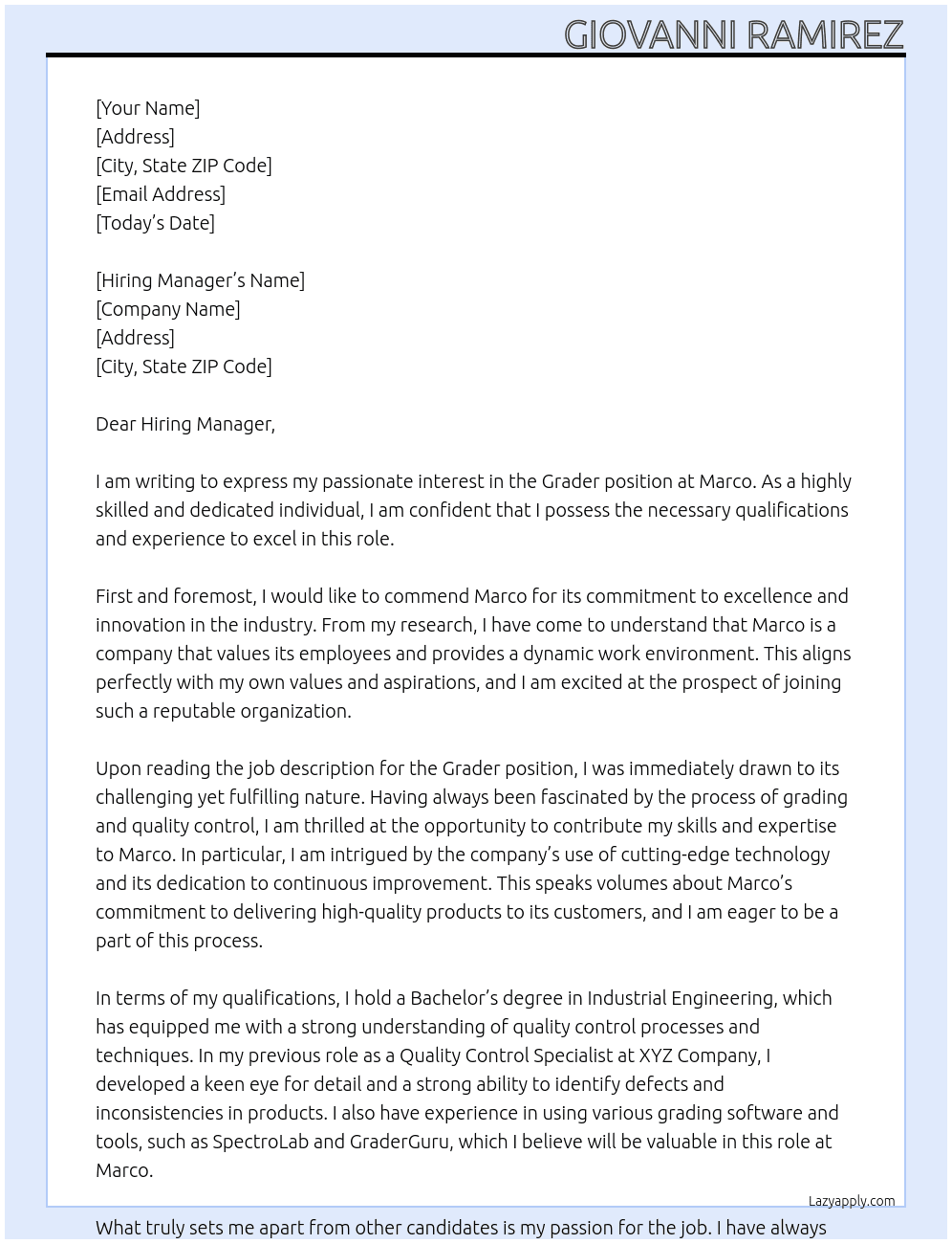 Grader At Marco Cover Letter