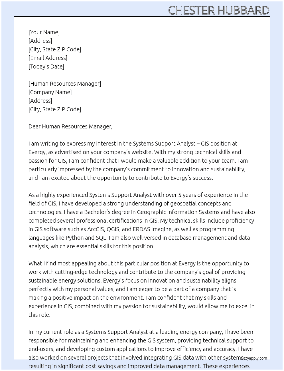 Systems Support Analyst - GIS At Evergy Cover Letter