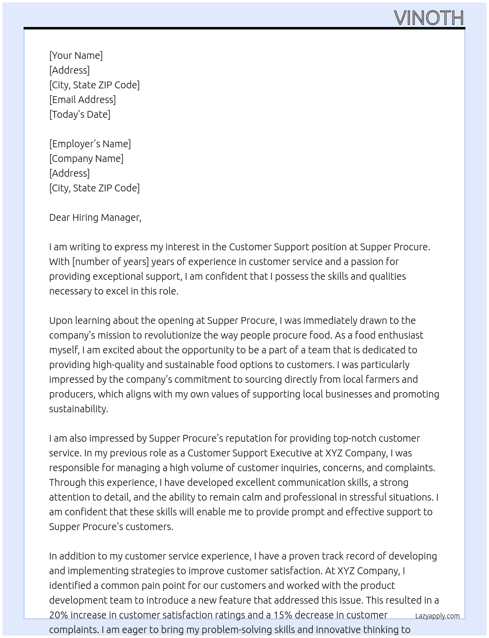 Customer support  At Supper procure  Cover Letter