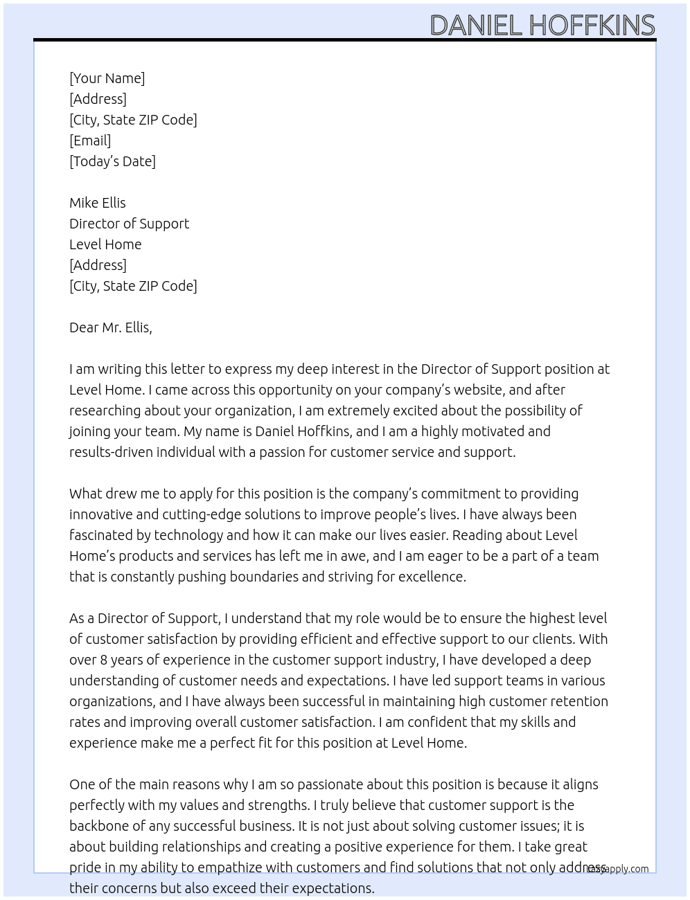 Director of Support At Level Home Cover Letter