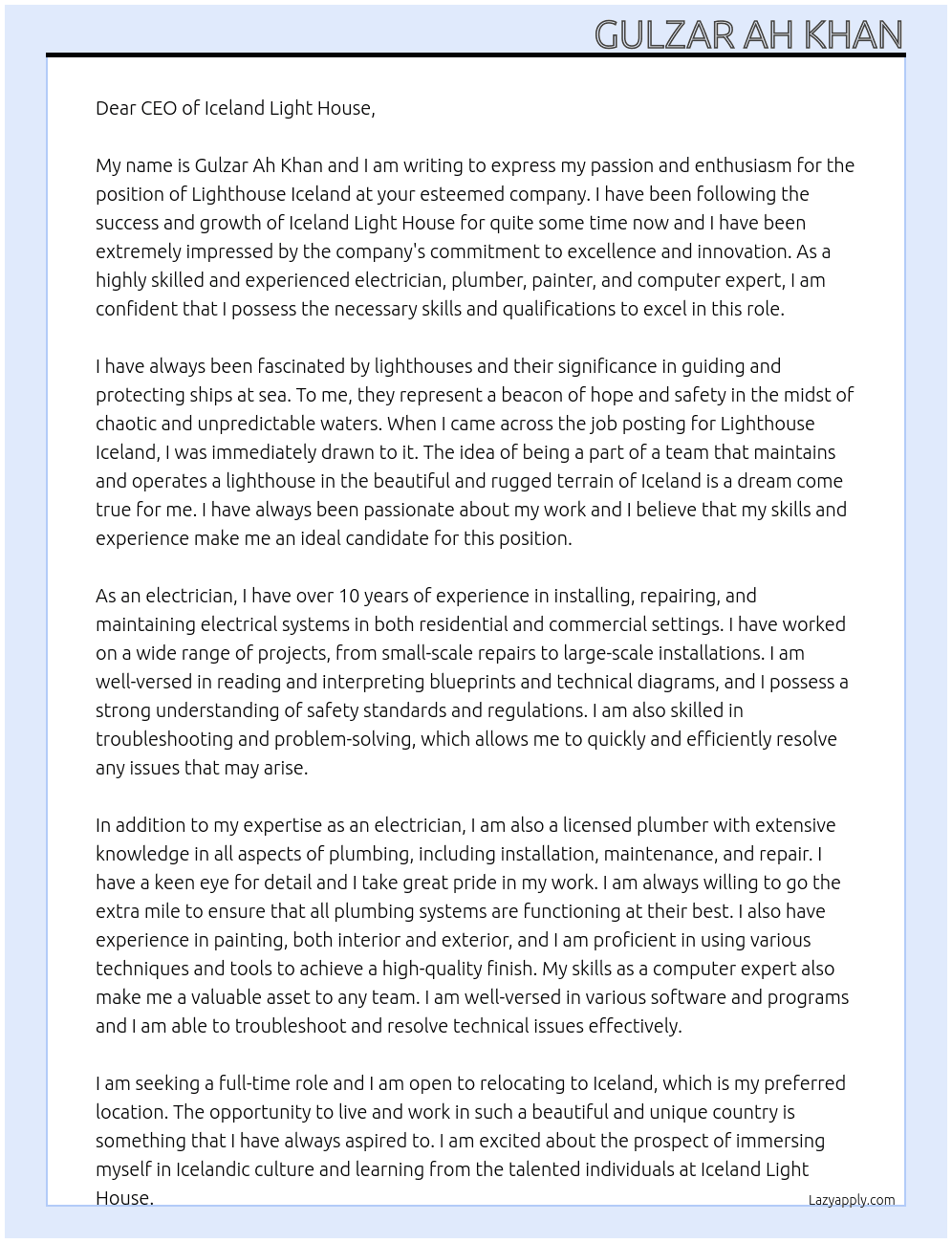 Lighthouse iceland At Iceland light house Cover Letter