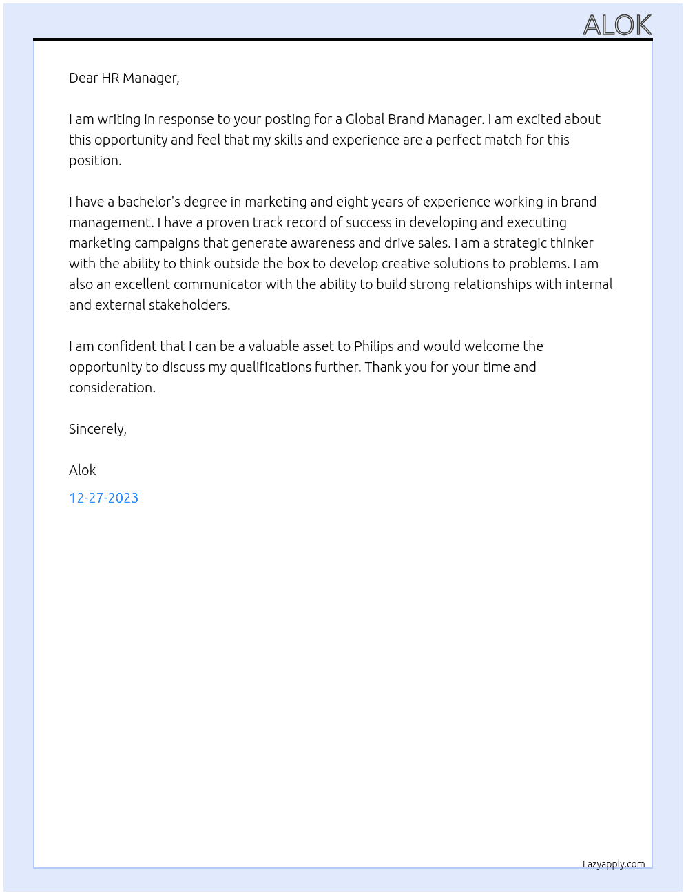Global Brand Manager At Philips Cover Letter