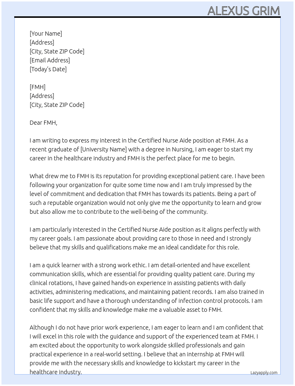 Cover letter for certified nurse aide - LazyApply