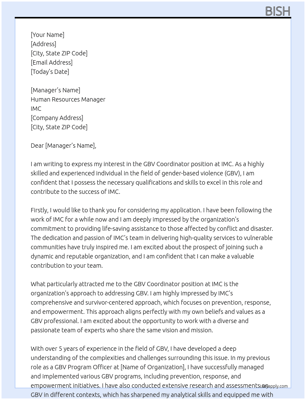 gbv coordinator At imc Cover Letter