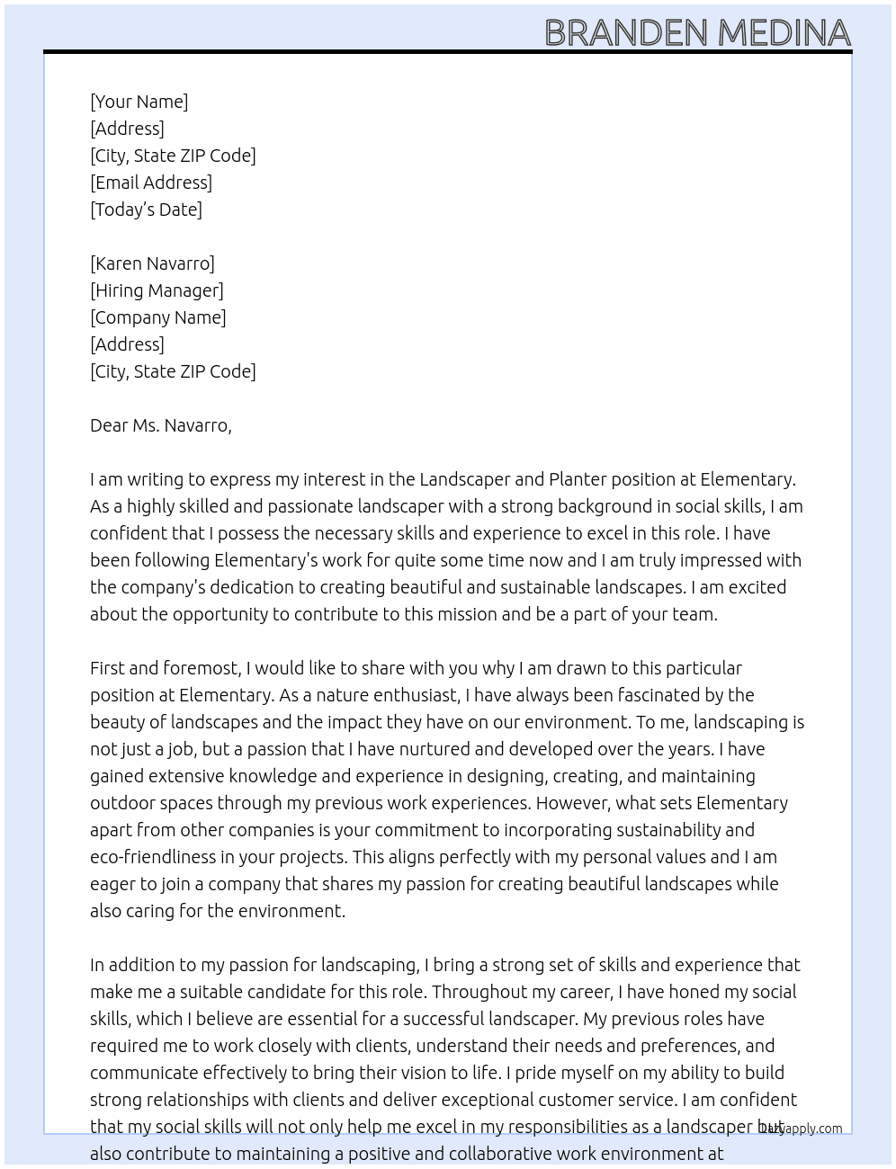 Landscaper and planter At Elementary Cover Letter